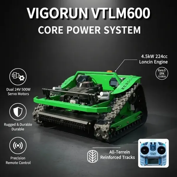 Vigorun дистанционно управляемая гусеничная газонокосилка с наклоном 45 градусов, 600 мм, безщеточный сервопривод, высокой точности