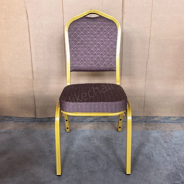 Stackable Banquet Chairs for Wedding Hotel Golden Metal Frame Diamond Dot Fabric Cushion Seat photo-5
