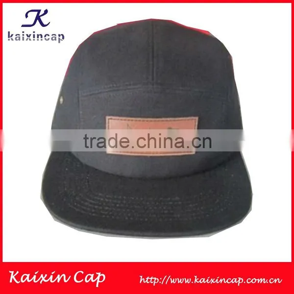 2014 Print Logo Leather Patch Cap/custom 5 Panel Camp Cap /pattern Cap / Snapback Cap/ OEM Custom Front Logo Patch Cap