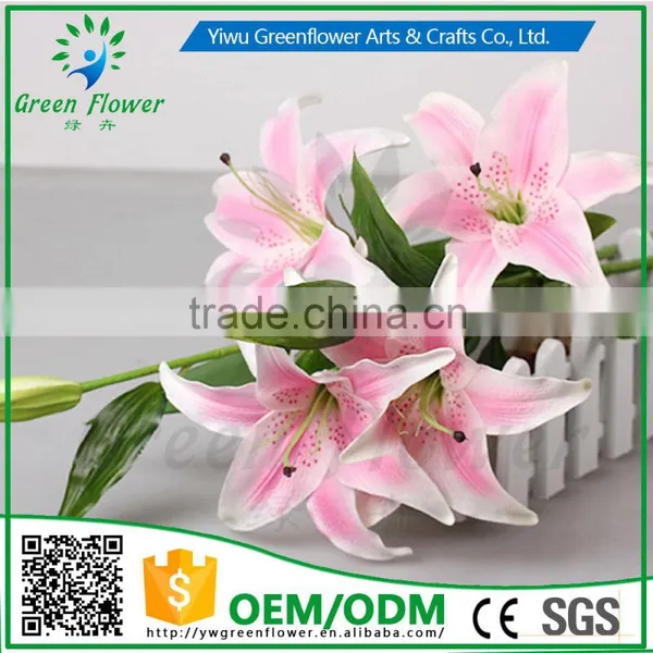 Greenflower 2016 Wholesale 3 Heads Big Latex PU Artificial Flowers Lily Real Touch Bouquet Wedding Decrations Flowers photo-3