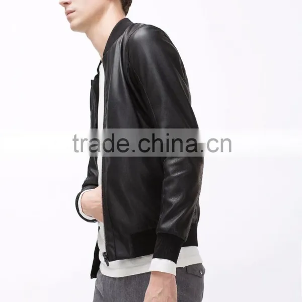 Plain Style With Nice Pockets Custom Man Fashion Leather Jacket photo-3