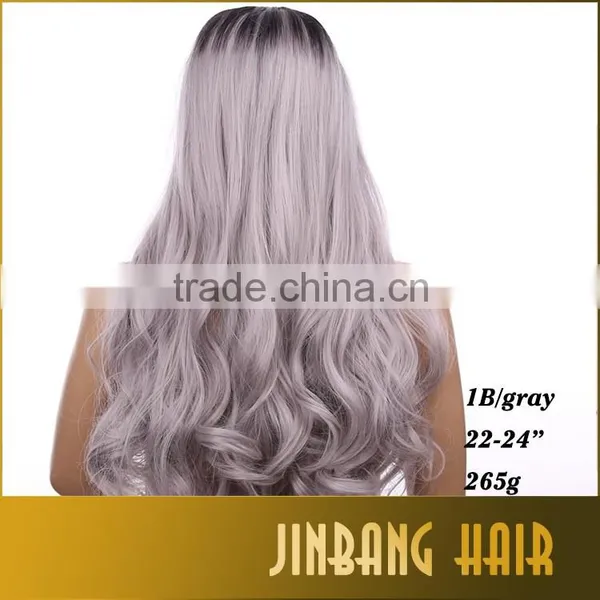 2016 Hot Sale Synthetic Long Gray Wigs for Black Women Cosplay 1B Ombre Silver Grey Lace Front Wigs Middle Part 24inch photo-3