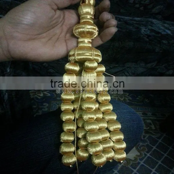 Beaded Borlas Con Bolitas Tassel Gold With Mylar Metallic Thread and Long Twisted Cord | Church Tassels Manufacturer Supplier photo-2