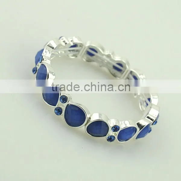 Vintage Blue Double Flower Design Fashion Necklace Rhinestone Alloy Bangles Resin Necklace Set Silver Women Jeweley Set Supplier's Choice photo-6