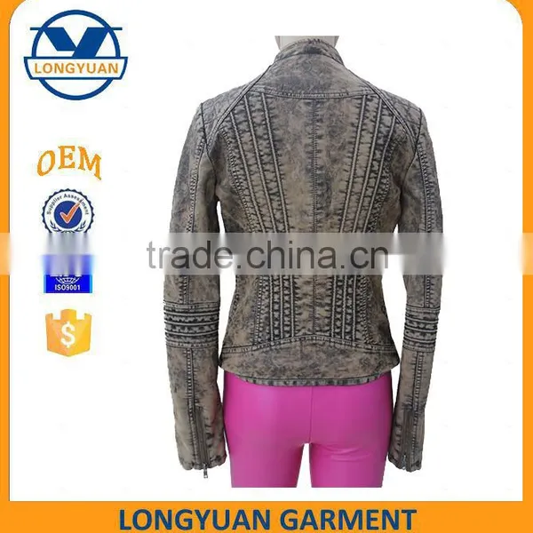 Washed Fashion Material New Design Slim Style pu Leather Jacket for Woman photo-2