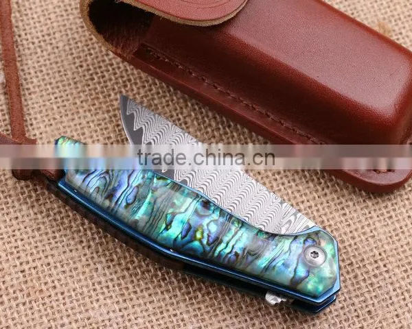 OEM Damascus Pocket Knife Application and Abalone Handle Knife photo-5