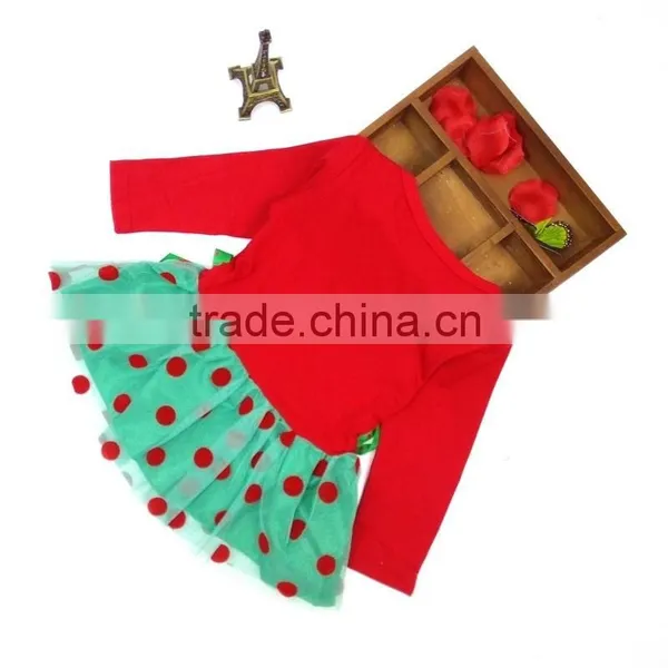 2015 Red Colour Short Sleeves, Long Sleeves Baby Girl Christmas Tree Dress photo-4
