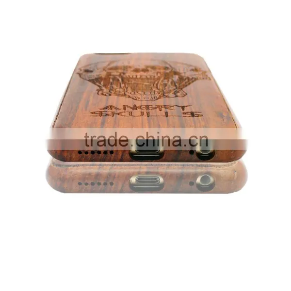 Anit-slip Angry SKULL Engraving WALNUT Wood Phone Protected Case for Iphone 6 in Two Parts photo-3