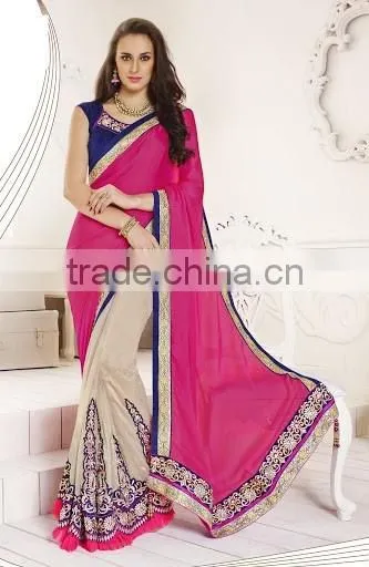 OFF WHITE GEORGETTE ON NET SAREE photo-5