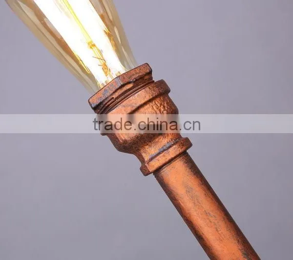 Industrial Steampunk Table Lamp Bare Bulb Desk Light Rusted Water Pipe Reading Light photo-2