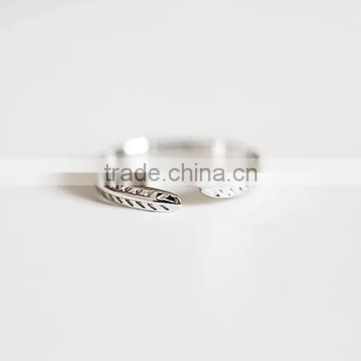 925 Sterling Silver Feather Ring Adjustable Ring Fashion Women Ring Jewelry Supplies 6260551 photo-3