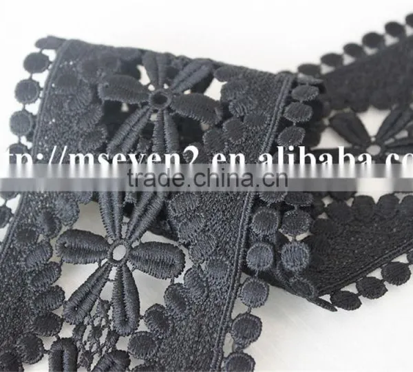 Fashion Design 9cm Black Flower Embroidery Water Soluble Lace for Garment photo-4