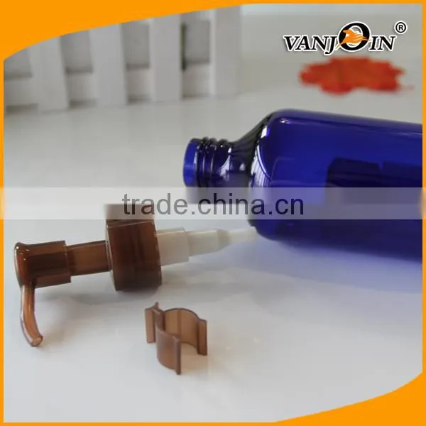 200ml Cobalt Blue Boston Round Pleastic Bottle With Brown Lotion Pump photo-5