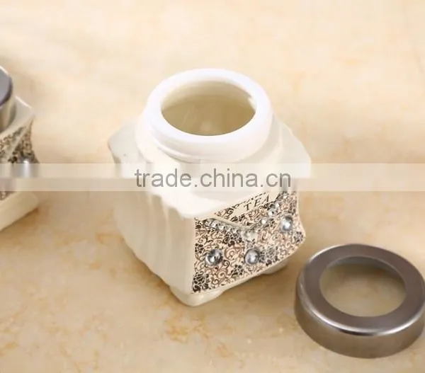 Middle East Style Ceramic Canister Set With Stainless Metal Stand photo-5