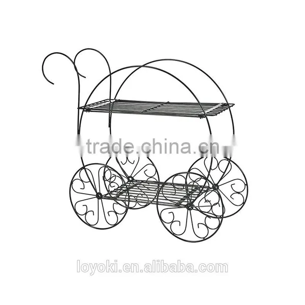 Garden Decoration Vintage 2 Tiered Garden Cart Metal Plant Stand photo-3