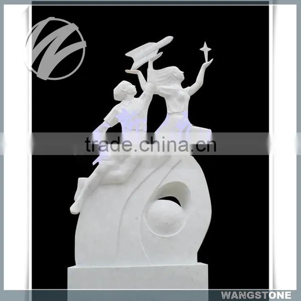 Hand Carved Modern White Marble Garden Male Sculpture photo-6
