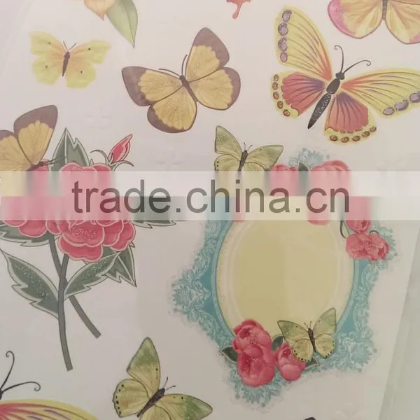 Orange Color Flowers & Butterfly Design Decorative Shinny Glitter Sticker, Graceful Design Decorative Sticker photo-3