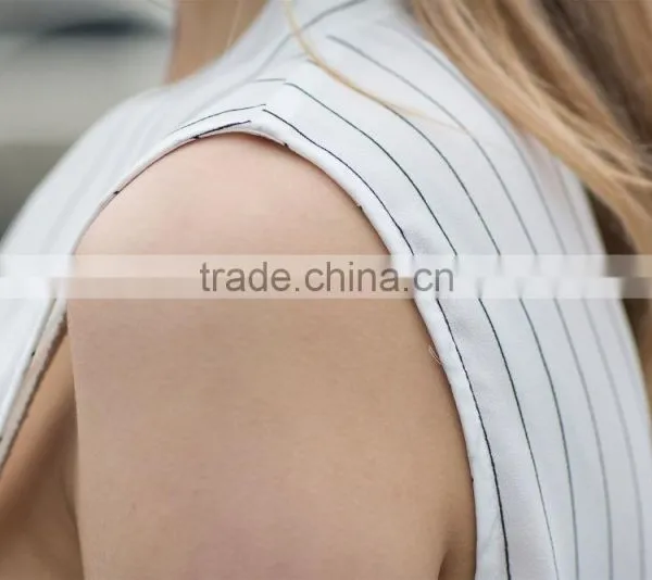 V Neck Summer Coat Stripe Vest for Young Ladies Latest Fashion Blouse photo-5