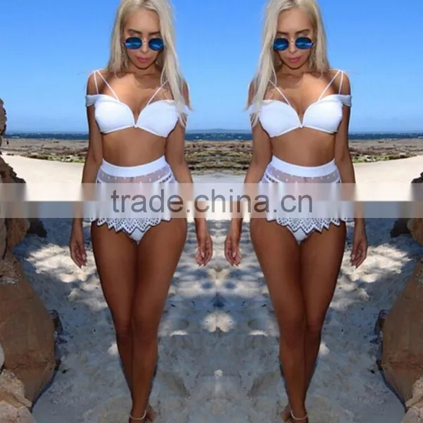 M737 D.Y Fashion 2016 Ladies Women White Lace Bikini Swimwear Beachwear photo-3