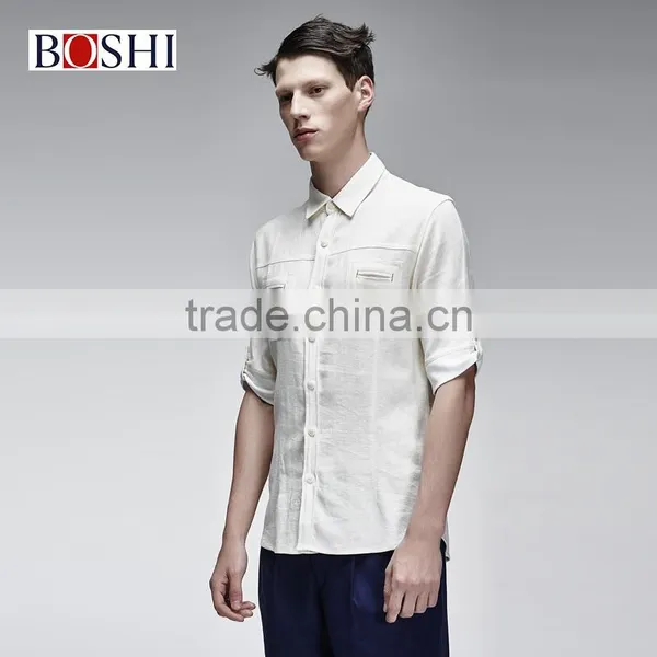 2015 New Stylish England Style Tops For Solid White Linen Leisure Shirt photo-4