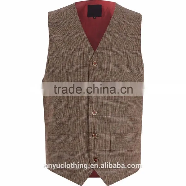 Latest Mens Brown Linen Checked Three-Piece Suits Wholesale photo-3