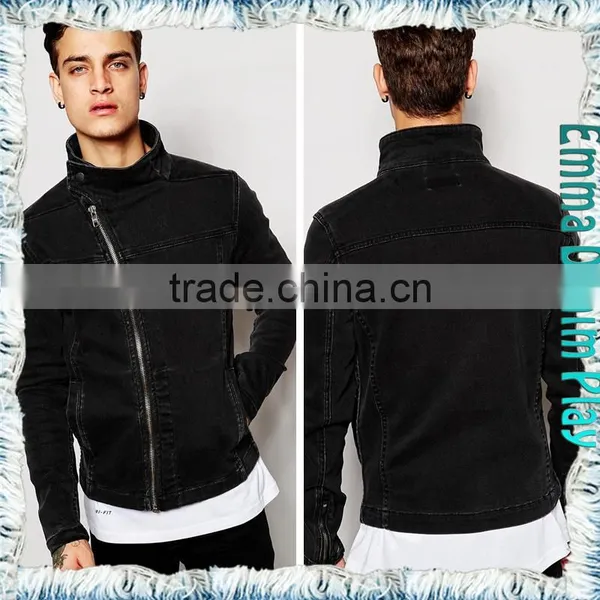 Korean Style Mens Fashion Lapel Zipper Decorated Black Denim Jackets photo-2