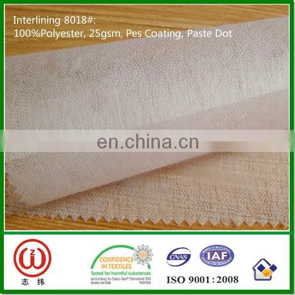 Thin and Soft Non Woven Fusible Interlining 25gsm for Vietnam Bangladesh