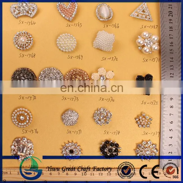 2015 Fashion Silver Crystal Rhinestone Pearl Button With Metal Base photo-4
