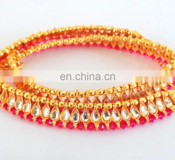 Wholesale Kundan Gold Plated Indian Anklet - Payal - Indian Crystal And Kundan Anklet Bollywood Style Gold Plated Kundan Anklet photo-2