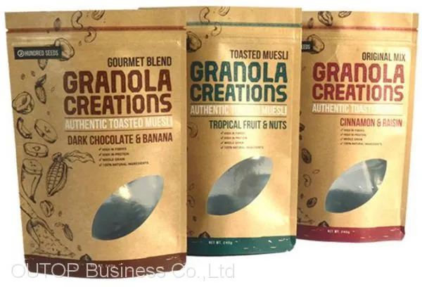 OUTOP Packaging Free Samples Standing up Pouches Brown Kraft Paper Bag With Window photo-4