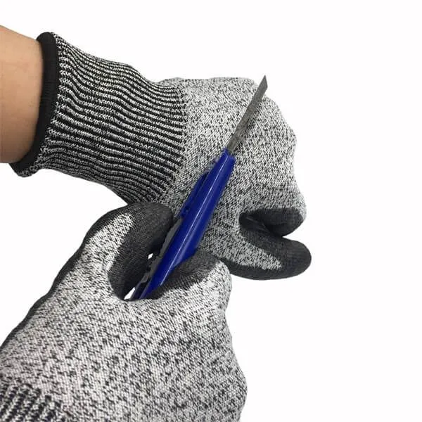 Anti Cut Level 5 HPPE Fiberglass Liner PU Coated Cut Resistant Gloves With CE EN388 4543C photo-2