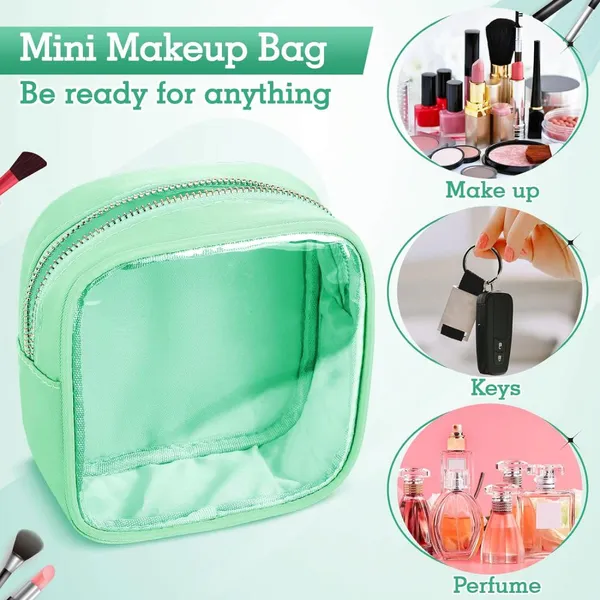 Small Cosmetic Bag, Clear Mini Makeup Bag for Purse, Pretty Preppy Makeup Bag With Zipper,PVC & Nylon Watertight Travel Toiletry Bag Organizer Coin Purse for Women Men Girls photo-4