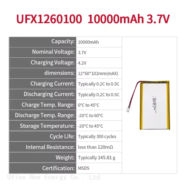 Factory Battery Price Supply 3.7V Lithium Polymer Battery UFX 1260100 10000mAh For Consumer Electronics Power Bank photo-2