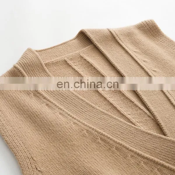 Brand New Custom Sleeveless V-Neck Cardigan Vest Women Knitted Cashmere Woolen Casual Style Embroidered Logo Button Back photo-3
