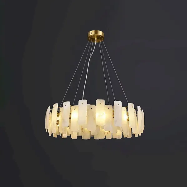 Vertical Bar Alabaster Drum Chandelier – E12 Gold Frame photo-3