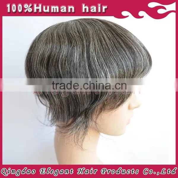 Qingdao Elegant 2015 Wholesale Website Cheap High Quality Indian Hair Mens Toupees Grey photo-5