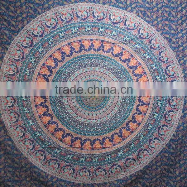 100% Cotton Printed Tapestry Mandala Bedcover Round Boho Tapestries photo-3