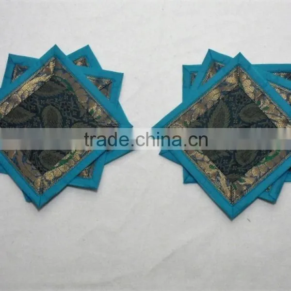 Placemats and Coaster in Blue Color Indian Silk Table Runner photo-2