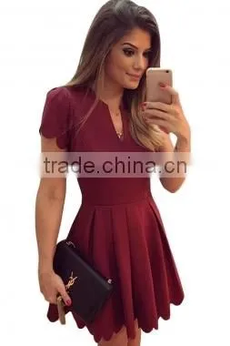 China Manufature White Sweet Scallop Pleated Skater Dress For Womens photo-5