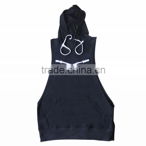 Singlets With Hoodie/gym Singlet - Mens Sleeveless Vest Hoodie Stringer Gold Gym Singlet photo-3
