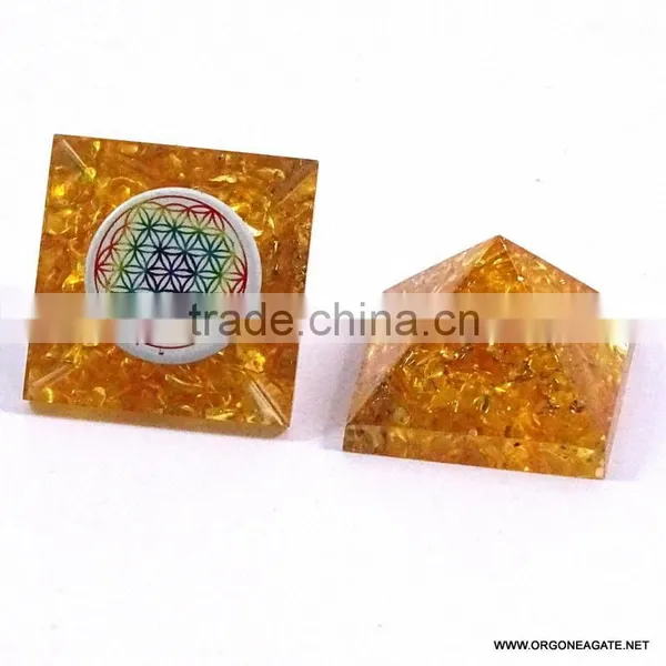 Yellow Onyx Baby Orgone Pyramid With Flower Of Life | Orgone Agate photo-3