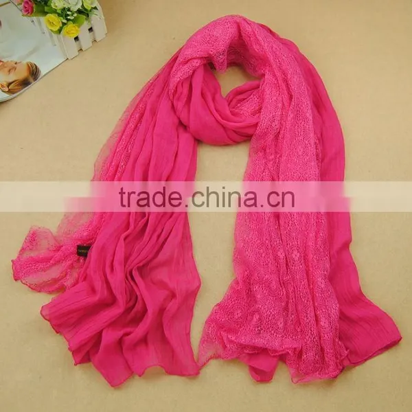 Hot Selling Stock Lace Cotton Flower Plain Pure Color Women Pattern Scarf Voile Cotton Scarves 180*110 Pashmina Moq 10pcs photo-5