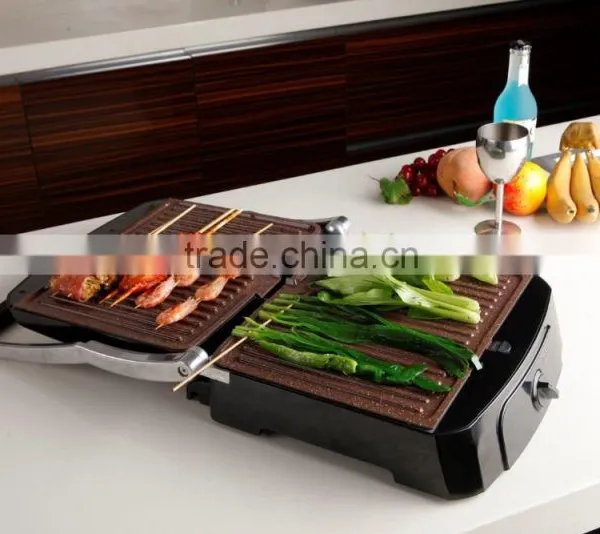 Brushed Stainless Steel Decorative Plancha Panini Grill with removable plates