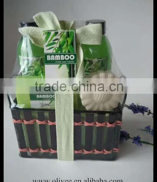 Nice Fragrance Bath Set 170ml Shower Gel Bubble Bath and 70ml Body Lotion 100g Soap Fizzer With Bamboo Basket photo-4