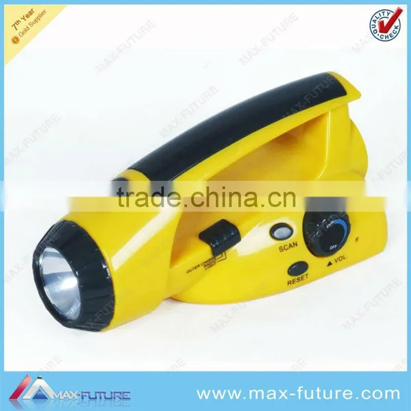 FM led torch flashlight radio with speaker, dynamo radio flashlight with emergency cellphone charger