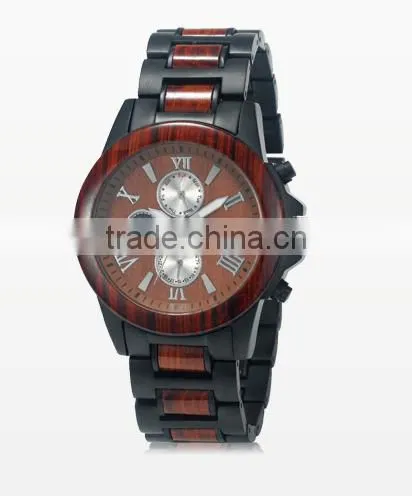 Top Stainless Steel Back Wood Wristwatch