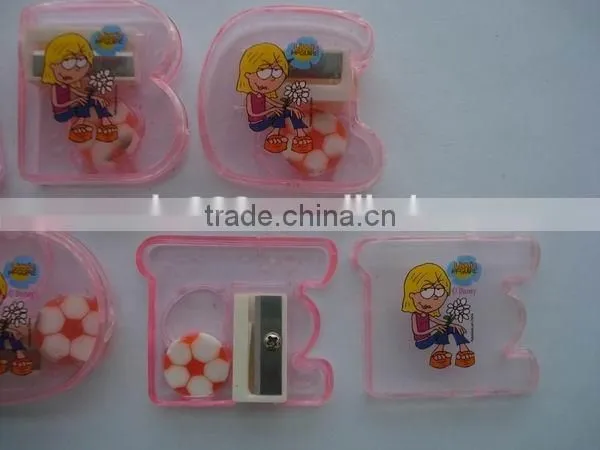 Custom Cartoon Letter Shaped Pencil Sharpener With Pencil Football Eraser photo-6