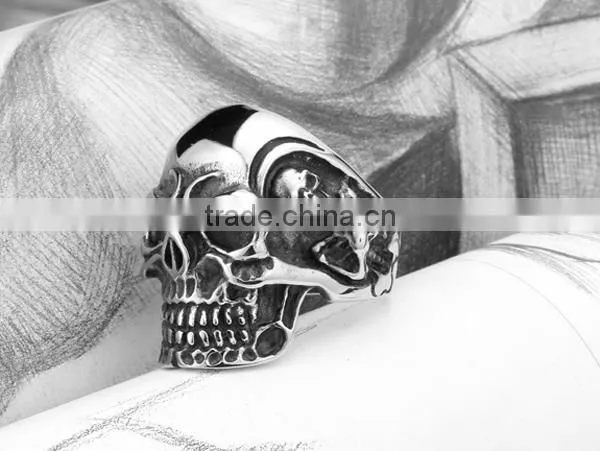 2016 Engrave Vintage Punk Skull Head Antique Silver 316L Stainless Steel Ring Band for Men photo-3