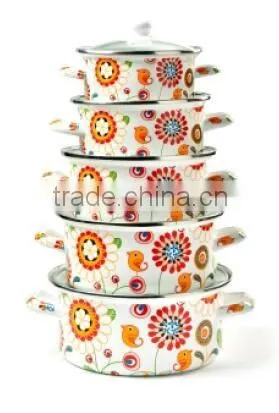 16/18/20/22/24CM 5PCS Flowers Decal Printing Enamel Casserole Set With Bakelite Handle photo-2