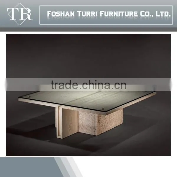 Italy Modern Design TV Stand Glass Top White Travertine Base photo-2